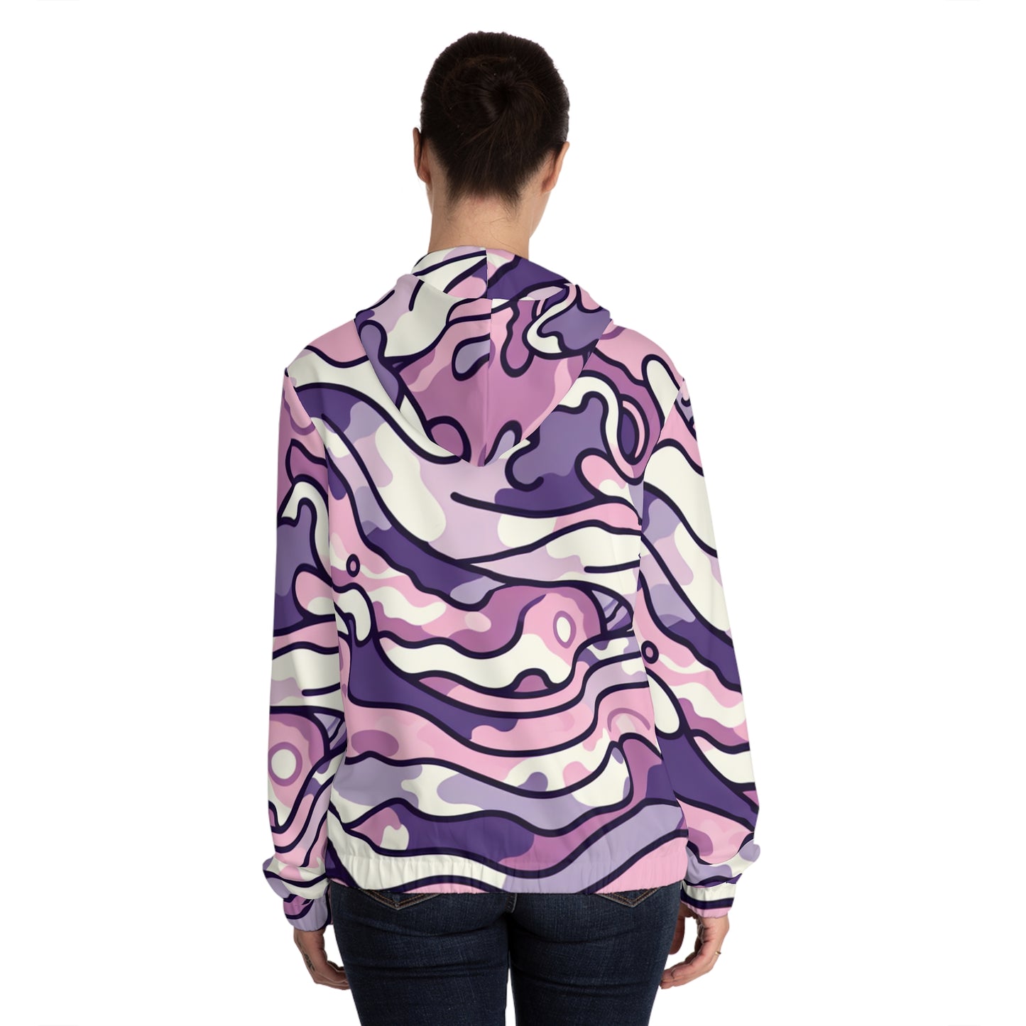 Stylish Women's Wave Camo Hoodie in Pink and Purple