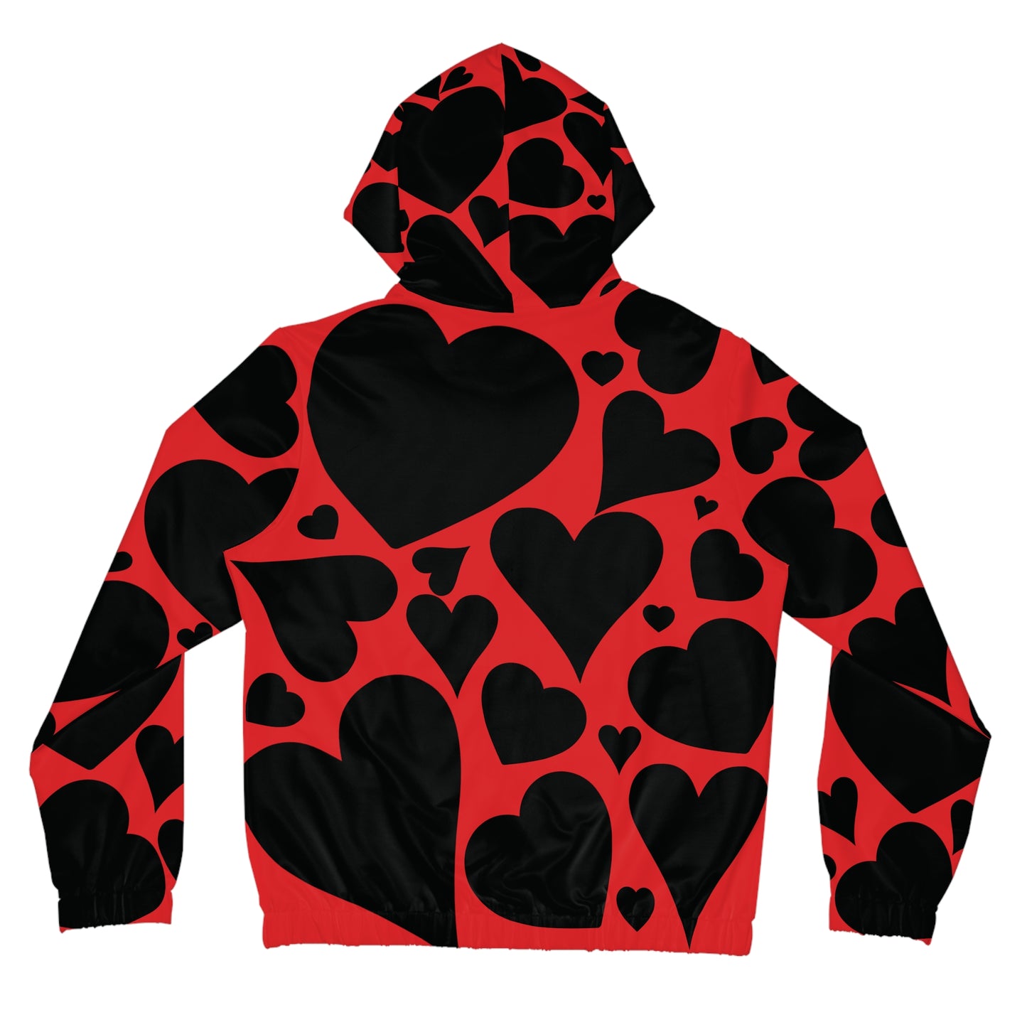 Black Hearts on Red Full-Zip Hoodie for Women