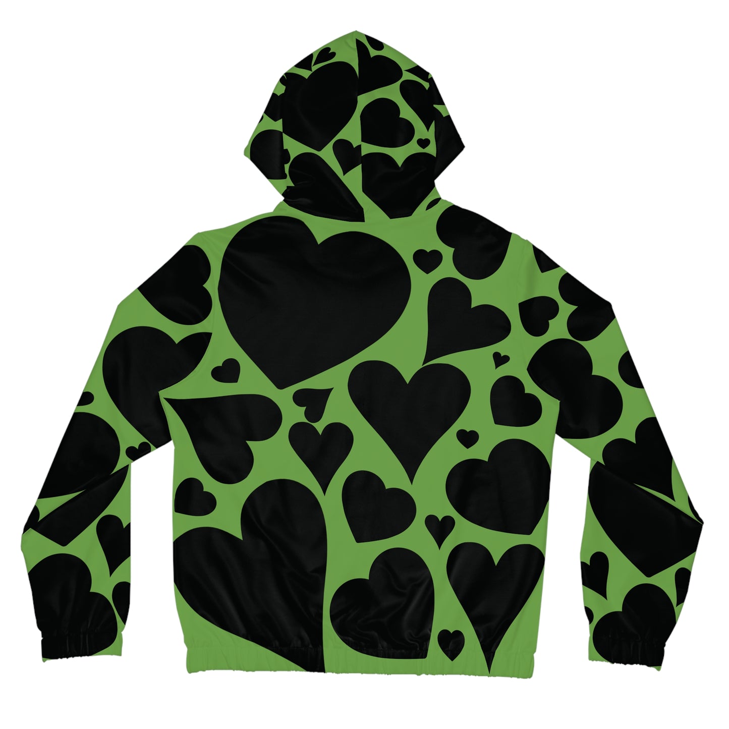 Black Hearts on Green Full-Zip Hoodie for Women