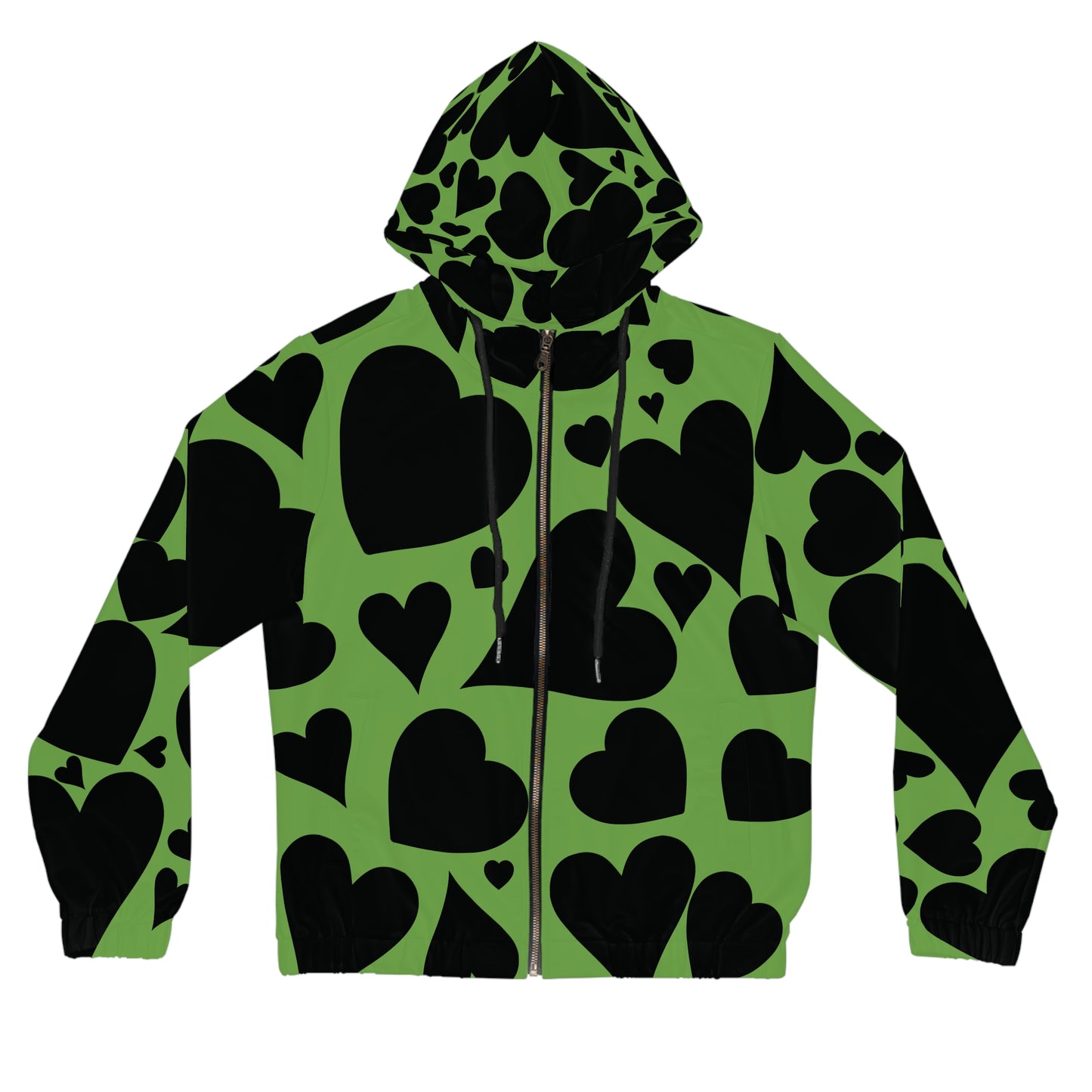 Black Hearts on Green Full-Zip Hoodie for Women