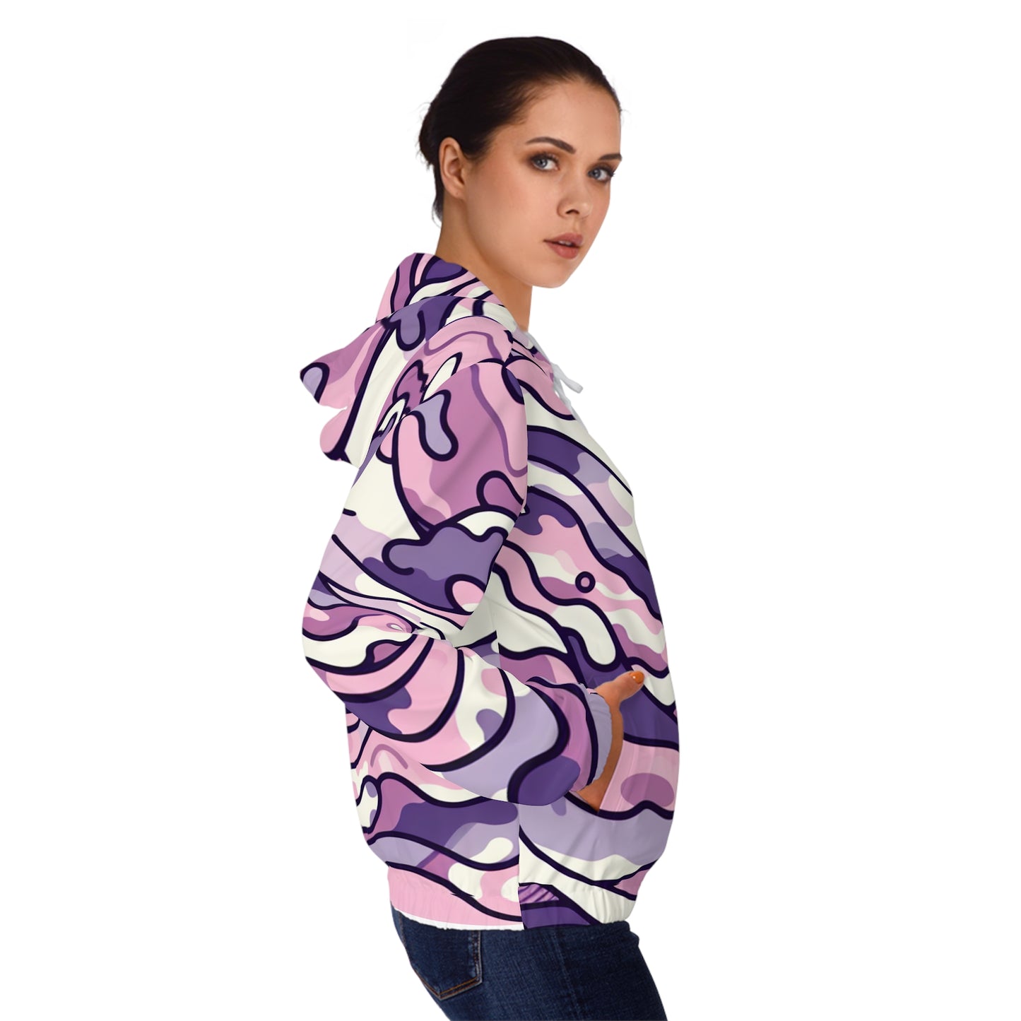 Stylish Women's Wave Camo Hoodie in Pink and Purple