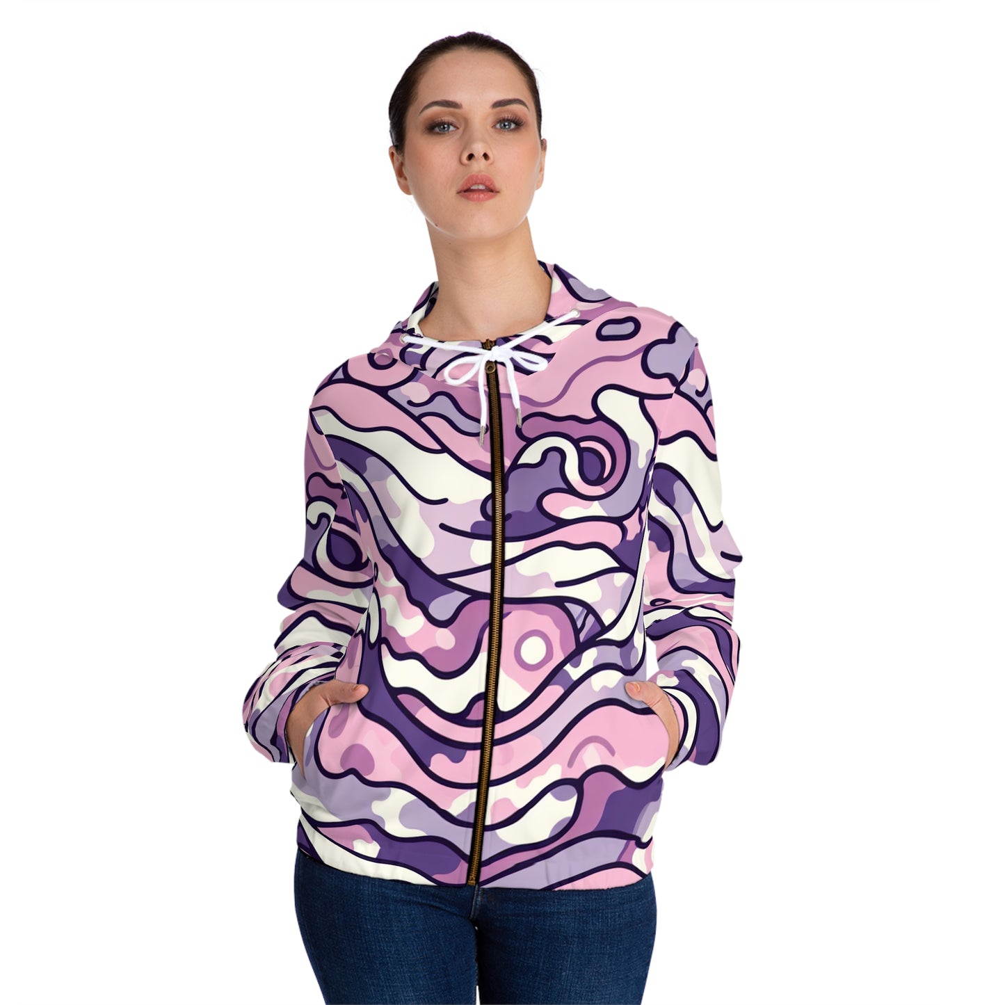 Stylish Women's Wave Camo Hoodie in Pink and Purple