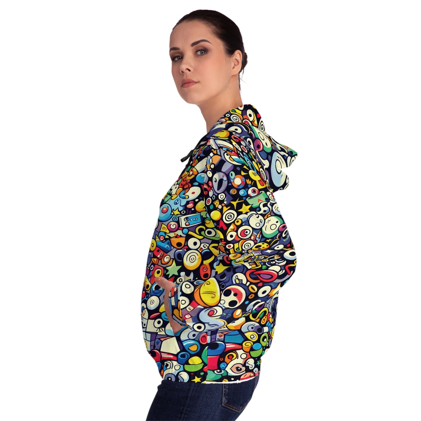 Whimsical Cartoon Chaos Hoodie for Women