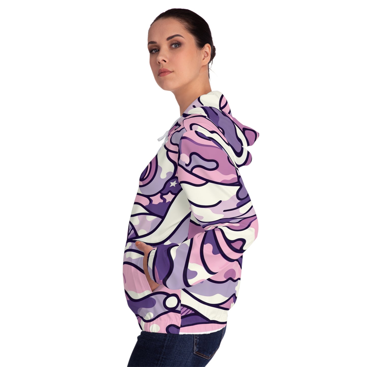 Stylish Women's Wave Camo Hoodie in Pink and Purple