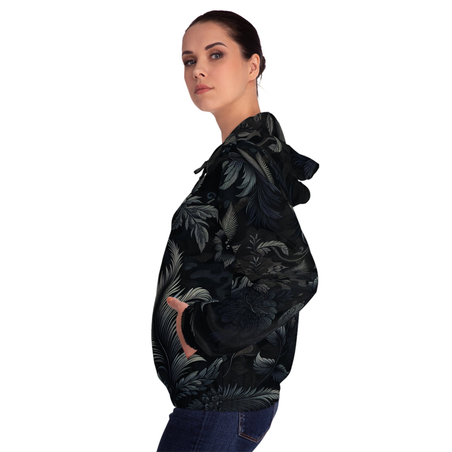 Midnight Floral Elegance Hoodie for Women